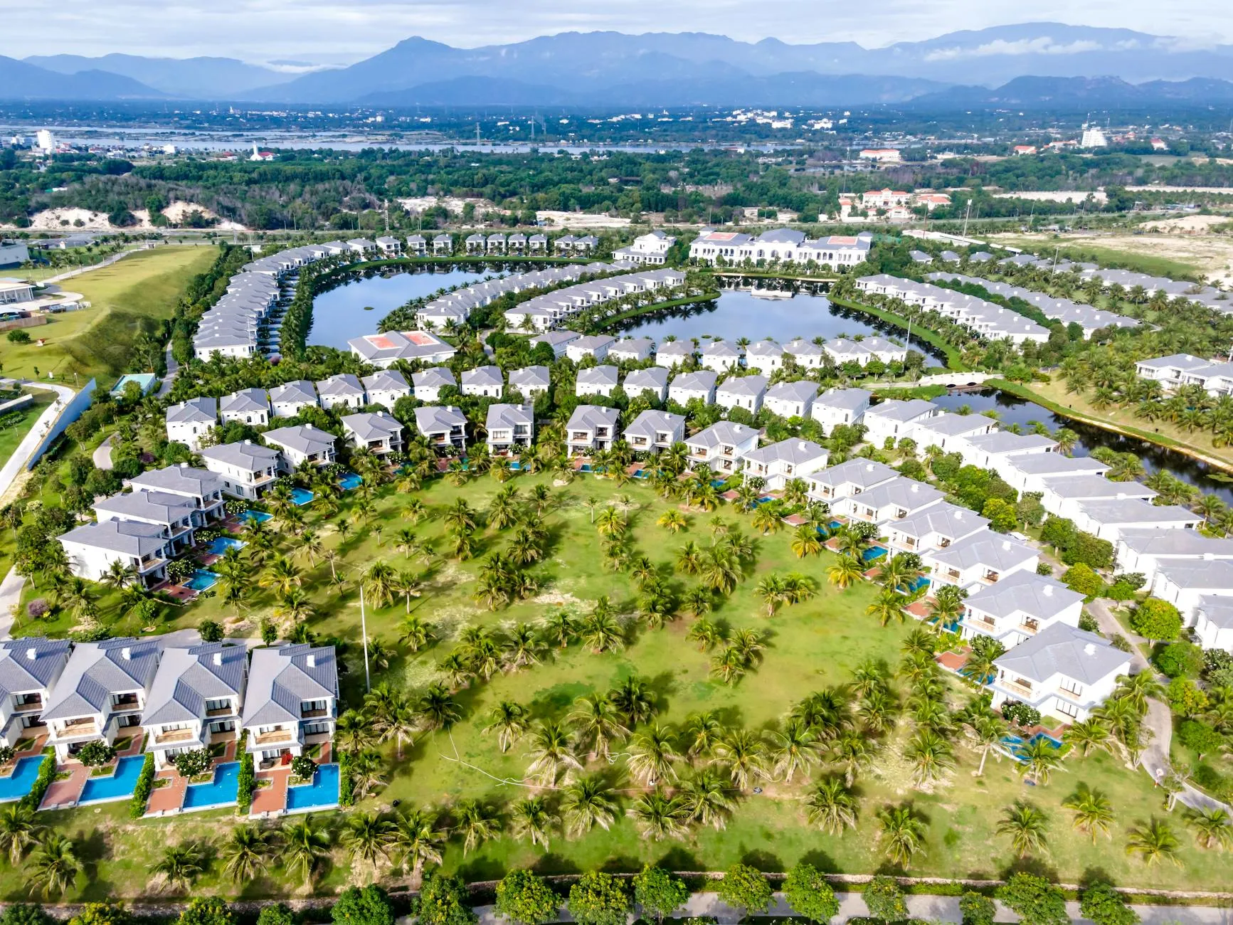 An aerial view of homes in a secure gated community